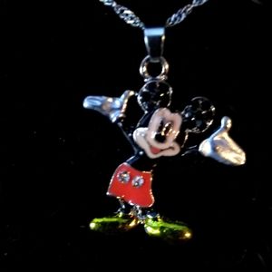 Black Crystal and Enamel Mickey Mouse Pendant Necklace